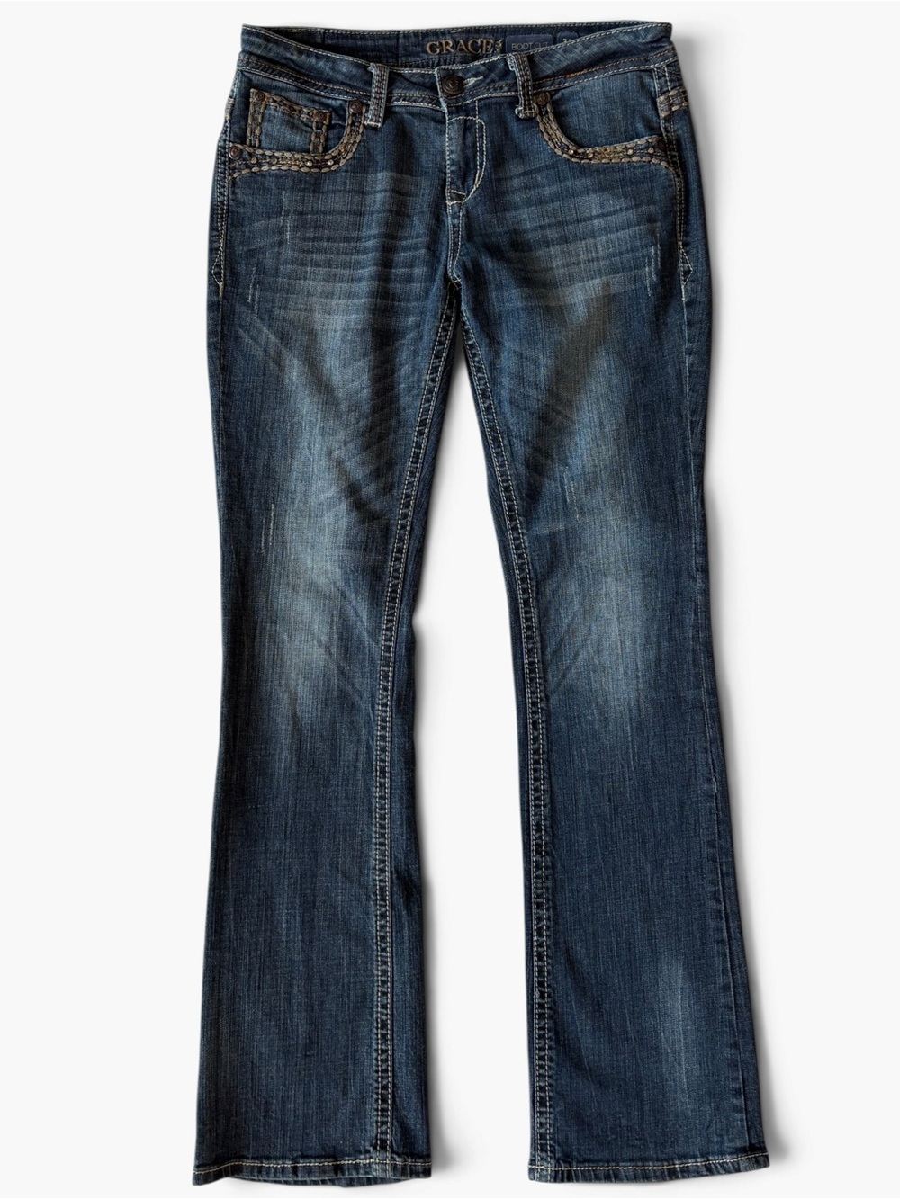 Grace in LA Bootcut Jeans Women’s 31 Embellished Dark Wash Stretch Western